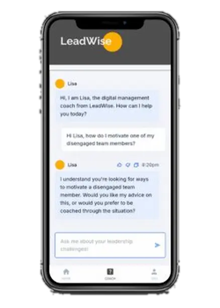 Lisa AI management coach — LeadWise coaching app